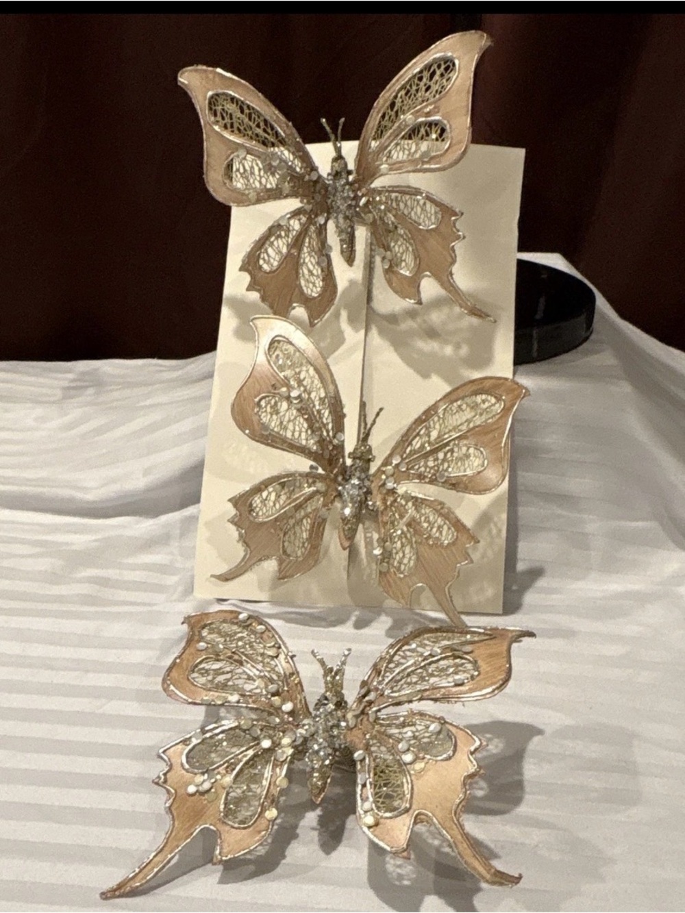 Elegant Champagne Butterfly Ornament Set
